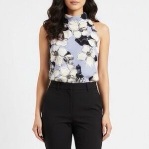 Floral Sleeveless Top in Blue and White